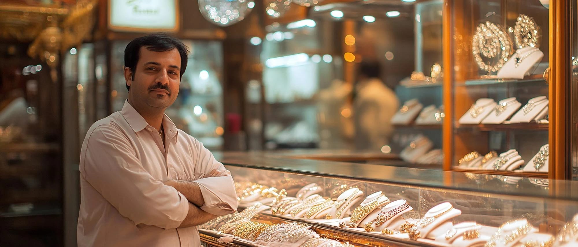 People visiting a jewelry shop